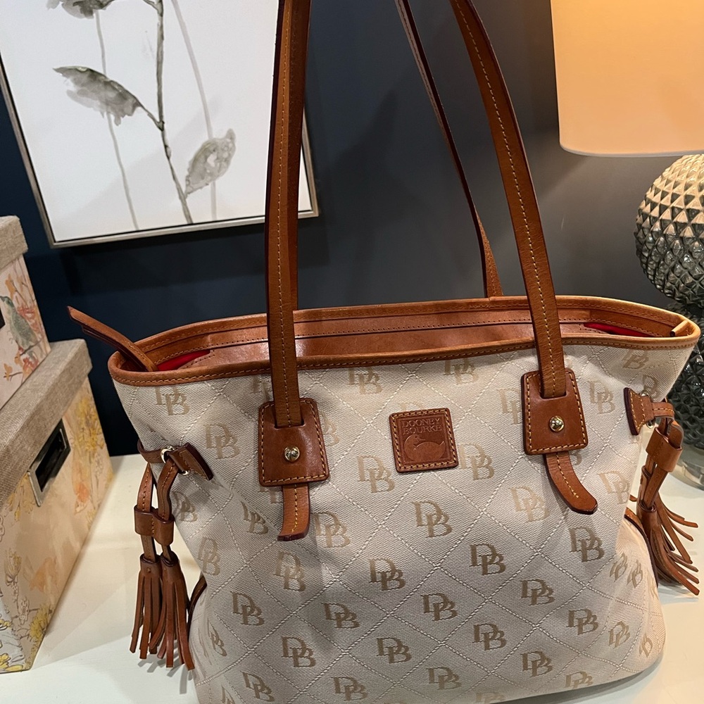 Dooney & Bourke Cream Tote with Logo Pattern